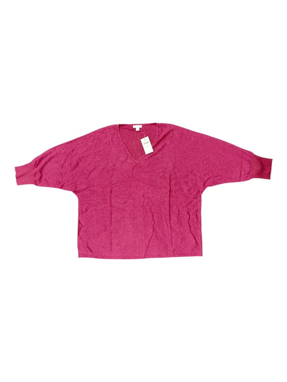 NWT J.Jill Peony Pink Linen Blend V-Neck Dolman Batwing Sleeve Sweater LP